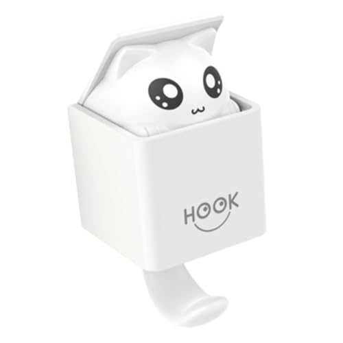 ROMISBABA Kreativer Selbstklebender Wandhaken Katzenmotiv Weiß mit Sensor Design Hohe Haftkraft für Mäntel Hüte Taschen Vielseitiger Cartoon Haken für Haushalt und Dekoration von ROMISBABA