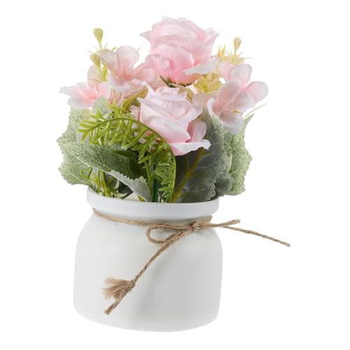ROMISBABA Künstliche Rosen Bonsai im Topf Kleine Dekorative Fake Pflanze in Zartem Realistische Künstliche Zimmerpflanze für Büro Wohnzimmer und Tischdekoration von ROMISBABA