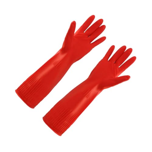 ROMISBABA Latex Spülhandschuhe mit Weichem Innenfutter und Ölresistent Langlebige Haushaltsputzhandschuhe für Küche Geschirrspülen Gartenarbeit und Reinigung Rote Gummihandschuhe von ROMISBABA