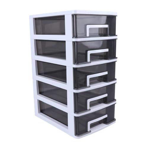 ROMISBABA Mehrschichtiger Aufbewahrungsschrank mit Leichter Kunststoff Organizer Halbdurchsichtiges Schwarzes Design Tragbares Multifunktionales Möbel für Büro und Wohnzimmer Weißer Rahmen von ROMISBABA