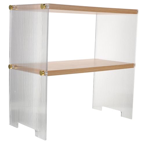 ROMISBABA Mehrschichtiger transparenter und Holzregal Organizer mit Robustem Design für Badezimmer Schminktisch und Kaffee Bar Transparenter Desktop Aufbewahrungshalter für Tassen Kosmetik von ROMISBABA