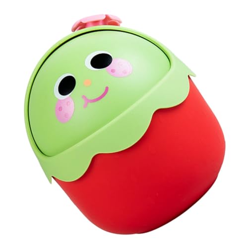 ROMISBABA Mini Desktop Mülleimer mit Deckel Niedlicher Roter Erdbeer design Abfallbehälter aus Robustem PP Kompakter Kleiner Tischabfallkorb für Büro Schlafzimmer und Badezimmer von ROMISBABA