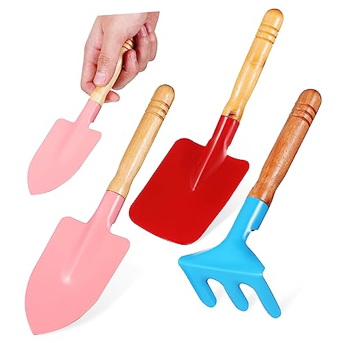 ROMISBABA Mini Gartenwerkzeug Set mit Holzgriff Teiliges Gartenwerkzeug Set für Pflanzen Graben und Umpflanzen Robuste Edelstahlkonstruktion und Farbenfrohes Design von ROMISBABA