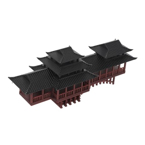 ROMISBABA Miniatur Chinesisches Architekturmodell mit Bogenbrücke und Langem Gang Kunststoff-pavillonfigurine für Aquarium Bonsai und Garten Dekoratives Kleines Brückenornament von ROMISBABA