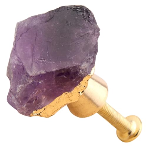 ROMISBABA Moderner Möbelknopf aus Kristall mit Amethyst Eleganter Gelbgold Rahmen Hochwertiger Möbelgriff für Schrank Schublade Kommode Sicherer Glatter Metallknauf Einfache Montage von ROMISBABA
