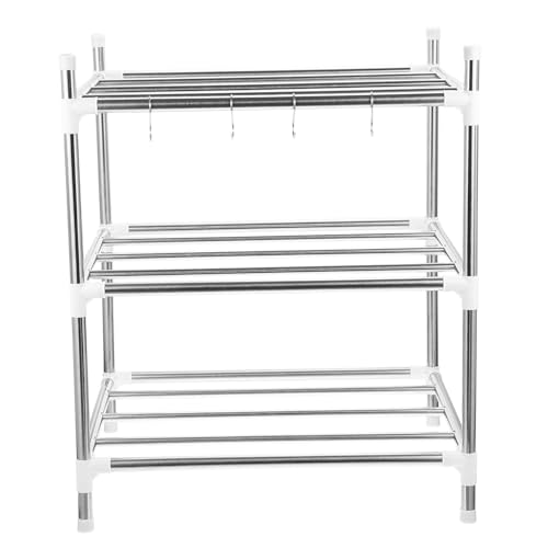 ROMISBABA Multifunktionales Lagiges Edelstahl Küchenregal Platzsparendes Aufbewahrungsregal für Haushalt Geeignet für Reiskocher Mikrowelle und Küchenutensilien Silberfarben Robust und von ROMISBABA