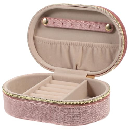 ROMISBABA Ovaler Schmuckorganizer aus Samtigem Material mit Praktischem Schwamm einsatz Tragbare Schmuckbox für Damen als Kleiner Aufbewahrungsbehälter für Ringe Ohrringe und Halsketten von ROMISBABA