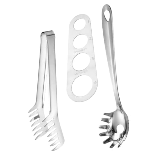 ROMISBABA Pasta Portionierhilfe Teilig mit Spaghetti Maßstab Metall Nudelzange und Schöpflöffel Komfortabler Griff Langlebig Präzise Portionierung für Pasta und Spaghetti Kochen von ROMISBABA