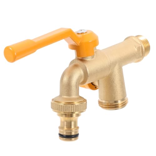 ROMISBABA Robuster Messing Außenwasserhahn mit Doppel Ausgang Hoher Durchfluss Frostsicherer Garten Wasserverteiler für Schlauchanschluss Waschmaschine Terrasse und Moppbecken Geeignet von ROMISBABA