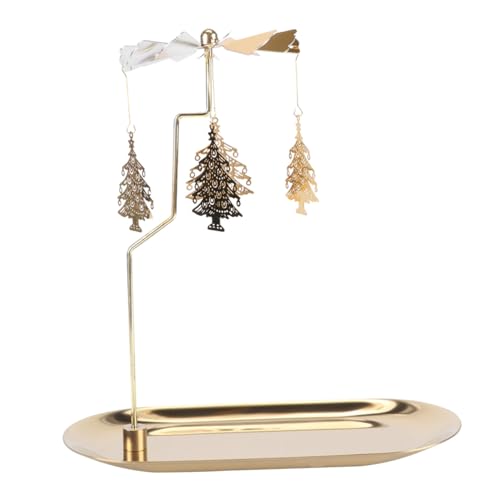 ROMISBABA Rotierender Weihnachtsbaum Kerzenhalter aus Goldenem mit Kleinem Tablett Dekorativer Weihnachtsdeko für Tisch Festliche Stimmung bei Hochzeit Party und Zuhause von ROMISBABA