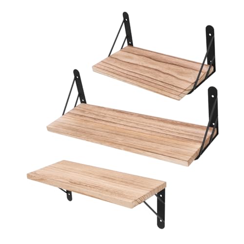 ROMISBABA Rustikales Wandregal Set aus Holz und Schwebende Wandablagen Einfache Montage Multifunktional für Wohnzimmer Schlafzimmer Arbeitszimmer Stabiles Wandregal für Dekoration und von ROMISBABA