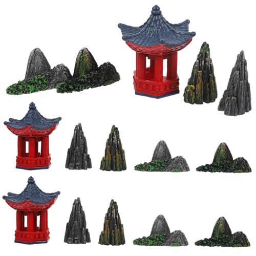 ROMISBABA Teiliges Micro Landschaftsset mit Chinesischem Pavillonmodell Langlebige Bruchfeste Harz Bonsai Deko für Mini Gärten Pflanzendekorationen und Tischarrangements Wetterbeständig von ROMISBABA
