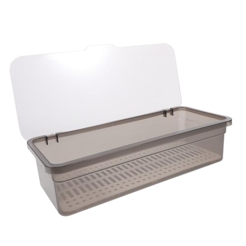 ROMISBABA Transparente Besteckbox mit Deckel Grauer Küchenorganizer mit Abtropfsystem Vielseitiger Utensilienhalter für Essstäbchen Löffel und Küchenhelfer Platzsparende Aufbewahrung von ROMISBABA
