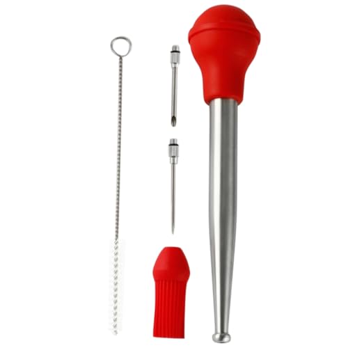ROMISBABA Turkey Baster Grillsoßenpumpe aus Edelstahl mit Flexiblem Silikon dosierschlauch für Marinade injektion Beim Barbecue Langlebig Stark Saugend für Geflügel Schwein Rind Fisch von ROMISBABA