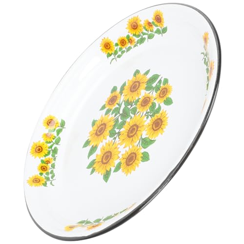 ROMISBABA Vintage Emailliertes Rundes Serviertablett Extra Dickes Retro Design Robustes Lebensmittelfach für Obst Snacks Nüsse Geeignet für Zuhause Bäckerei Büro und Partys von ROMISBABA