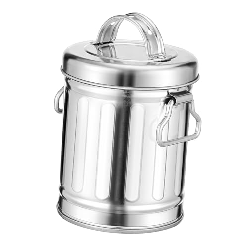 ROMISBABA Vintage Galvanisierter Aschenbecher mit Deckel Mini Desktop Mülleimer Großer Fassungsvermögen Vielseitig Nutzbar als Tischabfalleimer für Büro Schlafzimmer Wohnzimmer Robust und von ROMISBABA
