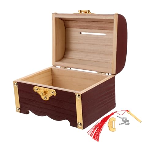 ROMISBABA Vintage Holz Schmuckkästchen mit Schloss Kleine Piraten Schatztruhe zur Aufbewahrung von Uhren und Schmuck Dekoratives Retro Aufbewahrungsbox für Zuhause und Geschenk von ROMISBABA