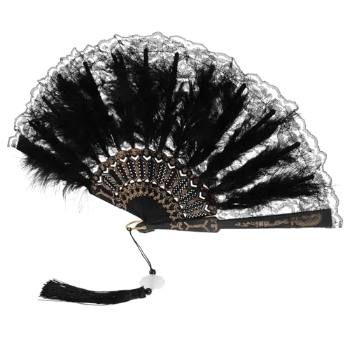 ROMISBABA Vintage Spitzen-handfächer mit Federn Faltbarer Robuster Brautfächer für Hochzeit Cosplay und Tanzparty Eleganter Langlebiger Sommer-handventilator von ROMISBABA