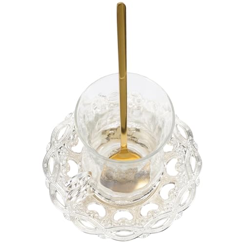 ROMISBABA Vintage Teetasse mit Untertasse und Löffel Glas Teetasse für Tee Kaffee und Milch Ergonomisch Geformt Geeignet für Losen Tee und Heiße Getränke Teilig Silber von ROMISBABA