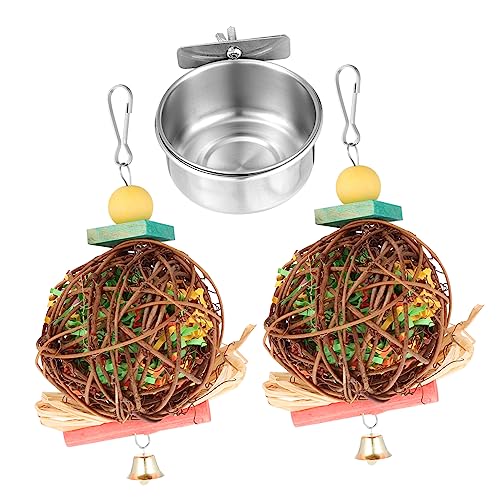 ROMISBABA Vogelfutterbecher mit Hängendem Rattankugelspielzeug Teiliges Futter und Spielzeugset für Vogelkäfige aus Installieren Vielseitig Einsetzbar für Wellensittiche und Papageien ROMISBABA Vogelfutterbecher mit Hängendem Rattankugelspielzeug Teiliges Futter und Spielzeugset für Vogelkäfige aus Installieren Vielseitig Einsetzbar für Wellensittiche und Papageien von ROMISBABA