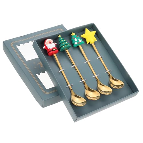 ROMISBABA Weihnachtliche Kaffeelöffel aus Rostfreiem Edelstahl Teiliges Dessert und Rührlöffel mit Langem Griff Cartoon Design für Kaffee Eis und Joghurt Praktische Tischdekoration von ROMISBABA