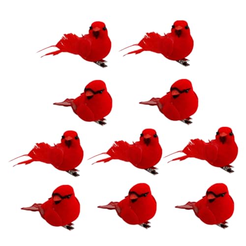 ROMISBABA 10stücke Weihnachtsvögel Hängeornamente Mit Clip Rote Vogel-Dekorationen Für Weihnachtsbaum Tür Und Garten Leicht Und Vielseitig Einsetzbar von ROMISBABA