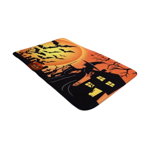 ROMISBABA rutschfeste Halloween Fußmatte mit Wasseraufnahme Ultradünne Rutsch Türmatte Strapazierfähiger Haushalts Teppich für Eingangsbereich Bad Wohnzimmer mit Pumpkin Bat Design von ROMISBABA