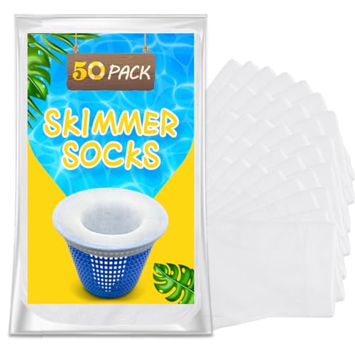 50 Stück Pool Skimmer Socken, Schwimmbad Skimmer Filter Netz Wiederverwendbar für Skimmer Teich Reinigung Schmutz und Blättern, Schutz Pumpe Filteranlage Körbe, Skimmer Pool Filter Saver Socken Netz von ROMIVO