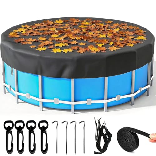ROMIVO Poolabdeckung Runde Ø 432 Für Ø370-427cm Pools, Wetterfeste/UV-Resistente/Staubdicht Poolplane Rund für Oberirdische Pools, mit Kordelzug und Bodennägeln zur Sicherung von Pool Abdeckplane von ROMIVO
