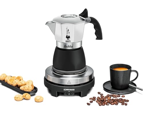 ROMMELSBACHER Espresso Geschenkset RK 505/K, Mini Kochplatte, 80 mm Ø, stufenlos regelbar, Original Bialetti Moka Kanne, 90 ml, Brühsystem für Crema-Bildung, schwarz/Silber von Rommelsbacher