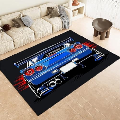Blaues Teppich Cartoon Auto Sportwagen Bedrucktes Design Kurzer Stapel Teppich Super Weicher Zotteliger Teppich Teppich Teppich Flur Runner Tür Fußmatte, von ROMOER