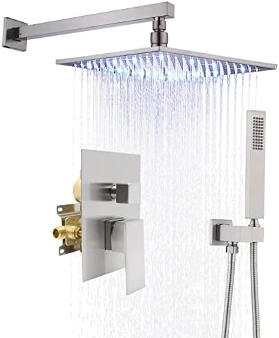 Duschsysteme Duschmischer-Set Mit Beleuchtetem Duschkopf, Regenduscharmatur-Set Schwarz Retro, B,Gebürstet,B von ROMOER