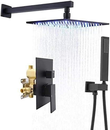 Duschsysteme Duschmischer-Set Mit Beleuchtetem Duschkopf, Regenduscharmatur-Set Schwarz Retro, B,Schwarz,B von ROMOER