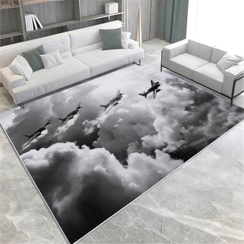 Grauzone Teppich Teppich Für Wohnzimmer Schlafzimmer Bomber Sky Floor Matte Gedrucktes Design Weicher Teppich, von ROMOER