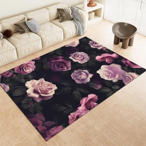 Lila Fläche Teppiche Rose Blume Blume Nicht rutschfeste Fläche Teppich Kurze Stapelbodenmatte Für Wohnzimmer Schlafzimmer Badezimmer Küche & Büro, Lila Fläche Teppiche Rose Blume Blume Nicht rutschfeste Fläche Teppich Kurze Stapelbodenmatte Für Wohnzimmer Schlafzimmer Badezimmer Küche & Büro, von ROMOER