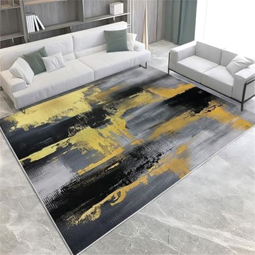 ROMOER Abstrakte Fläche Teppiche Gold Schwarz Grau Maschine Waschbarer Fläche Teppich Weich, von ROMOER