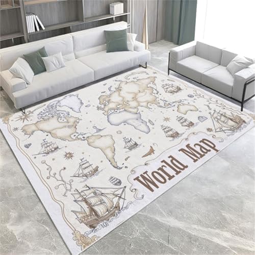 ROMOER Beige Area Teppiche Weltkartenplatte Nicht rutschfeste Fläche Teppich Kurze Stapelbodenmatte Für Wohnzimmer Schlafzimmer Badezimmer Küche & Büro, ROMOER Beige Area Teppiche Weltkartenplatte Nicht rutschfeste Fläche Teppich Kurze Stapelbodenmatte Für Wohnzimmer Schlafzimmer Badezimmer Küche & Büro, von ROMOER