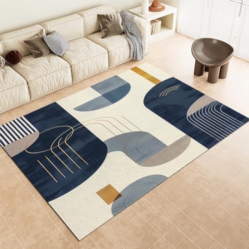 ROMOER Blaue Teppich Teppiche Retro Geometrische Grafiken Nicht rutschfeste Fläche Teppich Kurze Stapelbodenmatte Für Wohnzimmer Schlafzimmer Badezimmer Küche & Büro, ROMOER Blaue Teppich Teppiche Retro Geometrische Grafiken Nicht rutschfeste Fläche Teppich Kurze Stapelbodenmatte Für Wohnzimmer Schlafzimmer Badezimmer Küche & Büro, von ROMOER