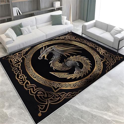 ROMOER Bronze Area Teppiche Viking Dragon Grafik Waschbar Teppich Nicht rutschfest, von ROMOER