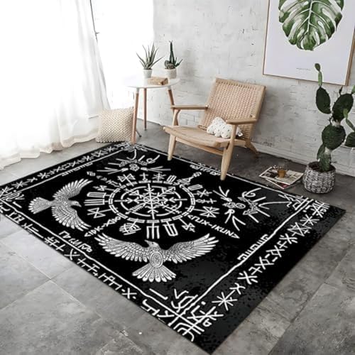 ROMOER Destgierte Alte Viking Runen Teppiche Schwarz-Weiß-Druck Teppich Nicht rutschfeste Teppiche Atmungsaktiv, ROMOER Destgierte Alte Viking Runen Teppiche Schwarz-Weiß-Druck Teppich Nicht rutschfeste Teppiche Atmungsaktiv, von ROMOER