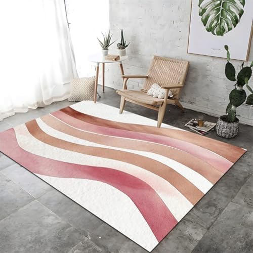 ROMOER Einfaches Aquarellkurve Nicht -Schlupfteppich Verblassen Resistent, Färbend Resistent Waschbarer Teppich Weich, von ROMOER
