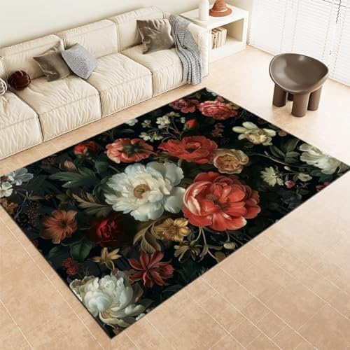 ROMOER Farbbereich Teppiche Pflanze Blume Blume Waschbar Teppich Nicht Rutschfestem Akzent Teppich Für Wohnzimmer Schlafzimmer Home Office Küchendekoration, von ROMOER