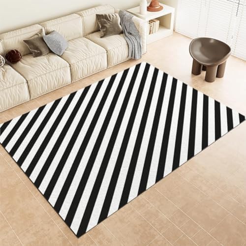 ROMOER Fläche Teppiche Geometrische Schwarz-Weiß-Streifen Nicht rutschfeste Fläche Teppich Kurze Stapelbodenmatte Für Wohnzimmer Schlafzimmer Badezimmer Küche & Büro, ROMOER Fläche Teppiche Geometrische Schwarz-Weiß-Streifen Nicht rutschfeste Fläche Teppich Kurze Stapelbodenmatte Für Wohnzimmer Schlafzimmer Badezimmer Küche & Büro, von ROMOER