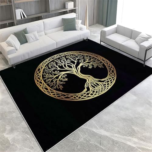 ROMOER Gold Area Teppich Keltischer Baum des Lebens Bedrucktes Design Kurzer Stapel Teppich Super Weicher Zotteliger Teppich Teppich Flur Läufer Tür Fußboden, von ROMOER
