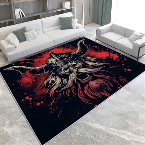 ROMOER Graffiti Area Teppiche Wikinger Warrior Machine Waschbare Nicht-Schlupf-Fläche Teppich Easy Care Short Stapel Teppich Für Wohnzimmer Schlafzimmer Esszimmer Büro & Kinderzimmer, von ROMOER