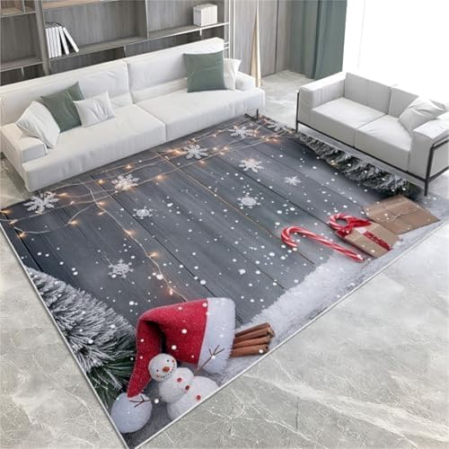 ROMOER Graues Holzbrett Waschbare Fläche Teppiche Weihnachtsbaum Schneeflocken Teppich Für Wohnzimmer Weiche Kunstkurzhaufen Teppichmatte Langlebig Genug Faltbar Auf Das Schlafzimmer Esszimmer, von ROMOER