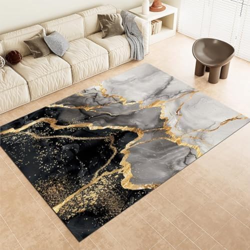ROMOER Grauzone Teppiche Marmor Gold Textur Kurzer Haufen Weich, von ROMOER