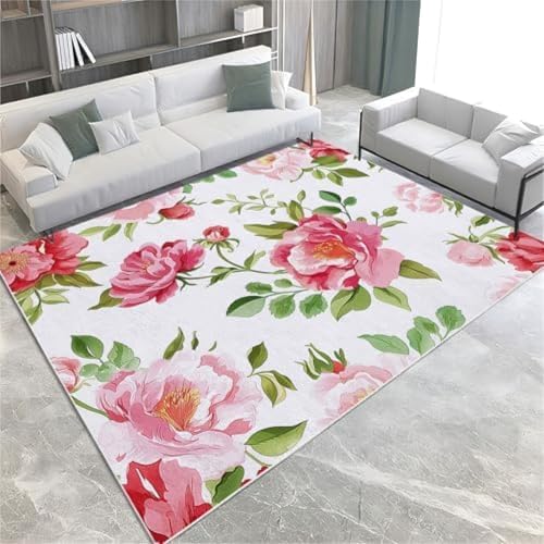 ROMOER Pink Area Teppiche Pfingstrose Blume Nicht rutschfeste Fläche Teppich Kurze Stapelbodenmatte Für Wohnzimmer Schlafzimmer Badezimmer Küche & Büro, ROMOER Pink Area Teppiche Pfingstrose Blume Nicht rutschfeste Fläche Teppich Kurze Stapelbodenmatte Für Wohnzimmer Schlafzimmer Badezimmer Küche & Büro, von ROMOER