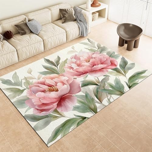 ROMOER Rosa Fläche Teppiche Aquarell Peony Blume Kurze Haufen Weich, von ROMOER