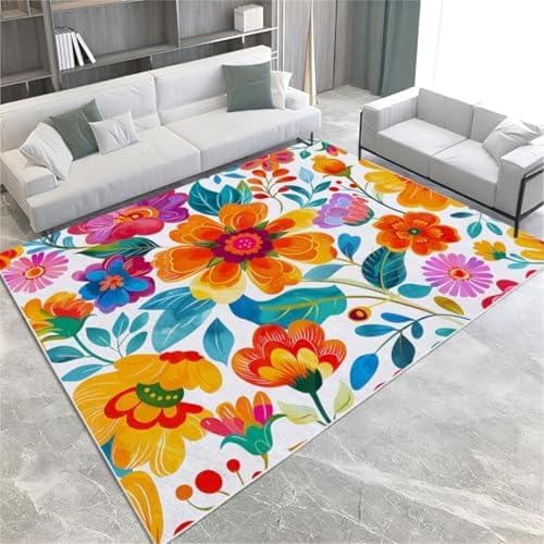 ROMOER Teppiche Im Mexikanischen Stil Gänseblümchen Blumen Waschbarer Teppich Nicht Rutschfestem Akzent Teppich Für Wohnzimmer Schlafzimmer Home Office Küchendekoration Dekor, ROMOER Teppiche Im Mexikanischen Stil Gänseblümchen Blumen Waschbarer Teppich Nicht Rutschfestem Akzent Teppich Für Wohnzimmer Schlafzimmer Home Office Küchendekoration Dekor, von ROMOER